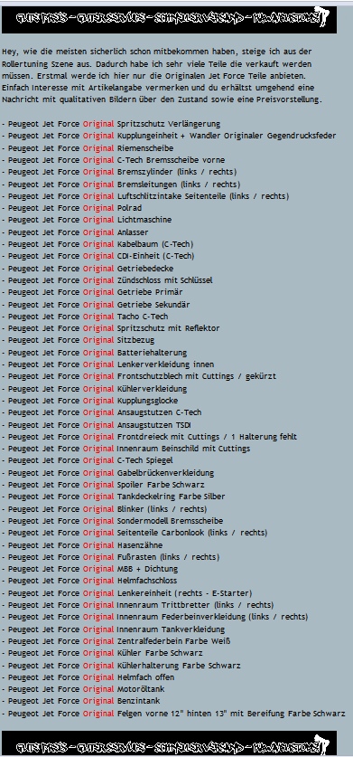Peugeot Jet Force sämtliche Original Teile zu verkaufen!