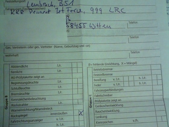Volker`s 1ste Mängelkarte in 33Jahren