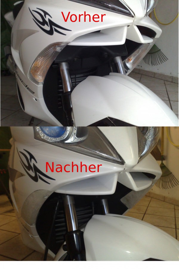 Angel Eyes, Chrom Scheinwerfer mit Xenon Brine, Blinkergläser und Rücklichtgläser im "Ice-Style"