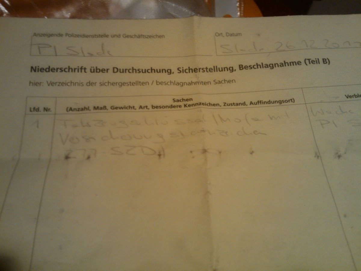 Polizei beschlagnahmung des Schlüssels